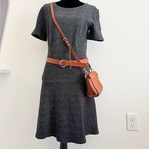 Ann Taylor Charcoal Knit A-Line Midi Dress with Rust Accessories